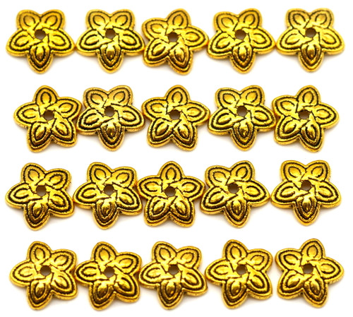 20pc 11mm 5-Point Flower Bead Caps, Antique Gold