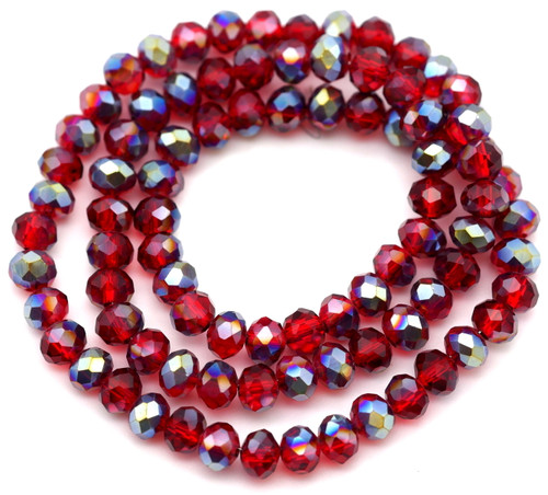 Approx. 16" Strand 6x5mm Crystal Faceted Rondelle Beads, Ruby/Metallic Green Iris