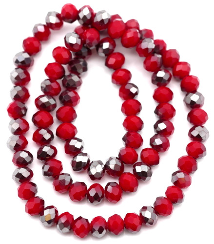 15" Strand 6x5mm Faceted Rondelle Crystal Beads, Opaque Red/Antique Silver