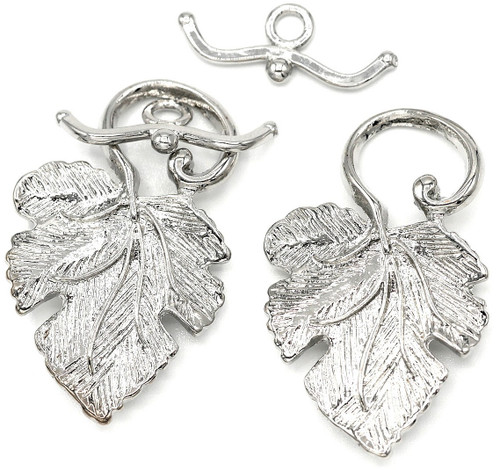 2pc 37x21mm Leaf Toggle Clasps, Silver