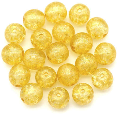 20pc 6mm Czech Druk Round Beads, Crystal Crackle w/Gold Shimmer