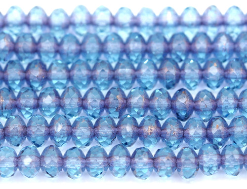 4.7" Strand (About 34pcs) 5x3mm Czech Fire-Polished Faceted Rondelle Beads, Pale Aqua w/Bronze Luster