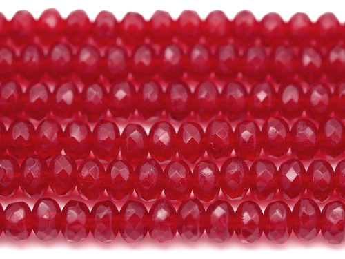 4.7" Strand (About 35pcs) 5x3mm Czech Fire-Polished Faceted Rondelle Beads, Transparent Ruby