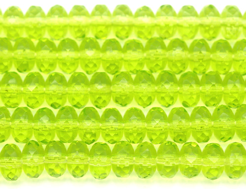 5" Strand (About 30pcs) 7x4mm Czech Fire-Polished Faceted Rondelle Beads, Chartreuse