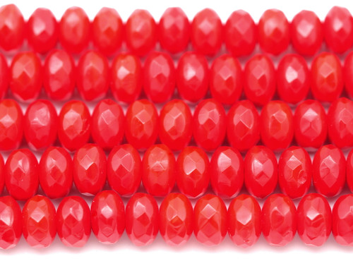 5" Strand (About 28pcs) 7x4mm Czech Fire-Polished Faceted Rondelle Beads, Opaque Cherry Red