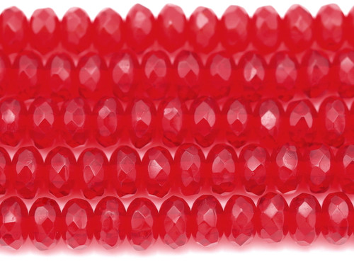 5" Strand (About 28pcs) 7x4mm Czech Fire-Polished Faceted Rondelle Beads, Light Ruby