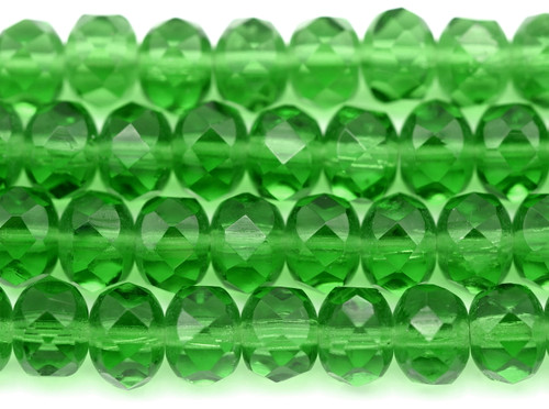 5" Strand (About 20pcs) 8x6mm Czech Faceted Rondelle Beads, Transparent Green