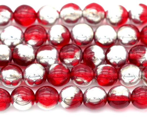 4.7" Strand (About 16pcs) 8mm Czech Pressed Glass Druk Round Beads, Light Ruby/Labrador