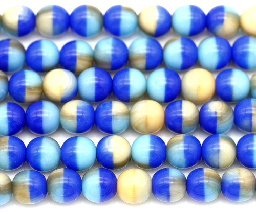 4.75" Strand (About 20pc) 6mm Czech Pressed Glass Druk Round Beads, Opaque Indigo, Almond, & Turquoise Mix