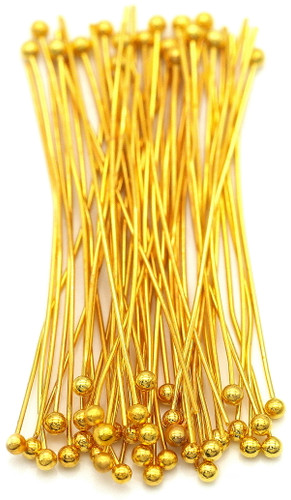 50pc 24-Gauge 40mm Brass Head Pin w/2mm Ball, Gold