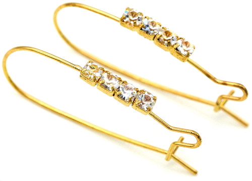 2pc (1 Pair) 34mm Brass Kidney Earwires With Rhinestones, Gold
