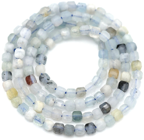 Approx. 15" Strand 3mm Faceted Aquamarine (Heated) Cube Beads