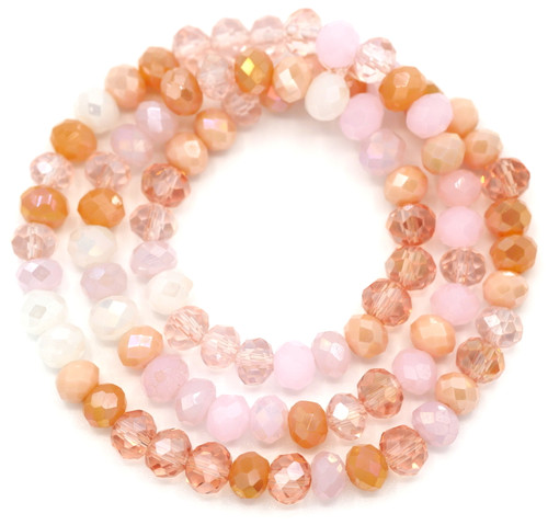 Approx. 16" Strand 6x4mm Mixed Crystal Rondelle Beads, Pink Multi