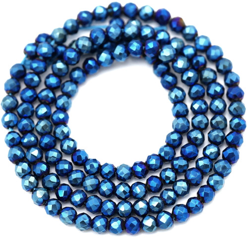 Approx. 14.5" Strand 3x2.5mm Crystal Faceted Round Beads, Metallic Blue Iris