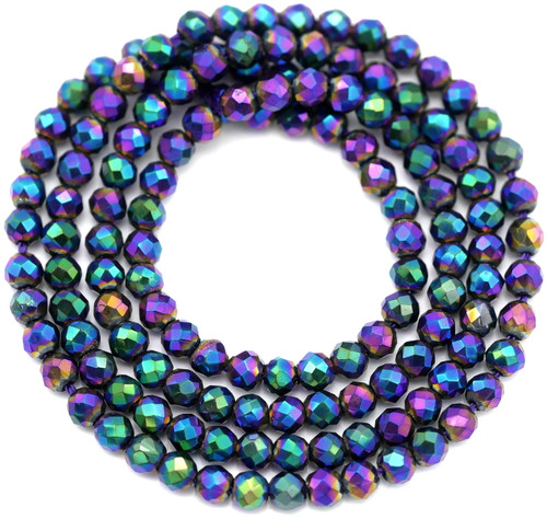 Approx. 14.5" Strand 3x2.5mm Crystal Faceted Round Beads, Purple Peacock Iris