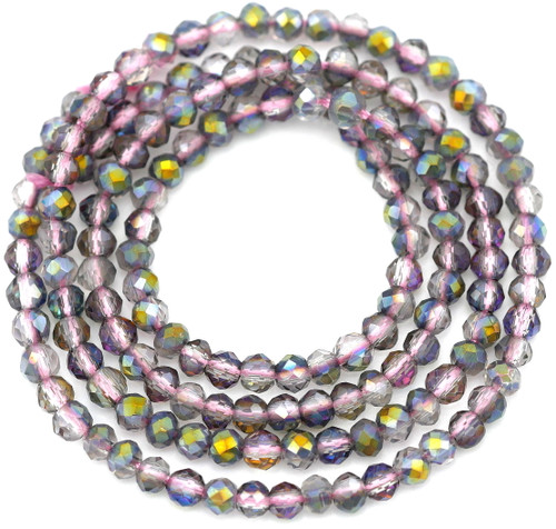 Approx. 14.5" Strand 3x2.5mm Crystal Faceted Round Beads, Crystal w/Vitrail