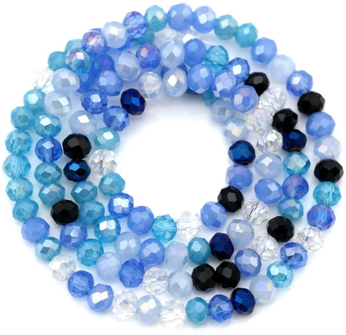 Approx. 17" Strand 4x3mm Crystal Faceted Rondelle Beads, Ocean Blues Mix