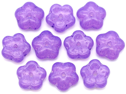 10pc 8mm Czech Pressed Glass Flower Beads, Crystal/Violet Opal