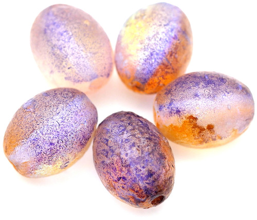 5pc 13x10mm Czech Pressed Glass Barrel Beads, Etched Crystal Gold Violet w/AB

 
