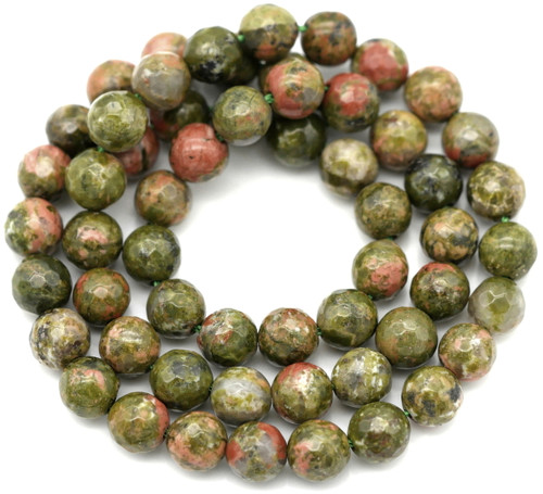 Approx. 14.5" Strand 6mm Unakite Faceted Round Beads