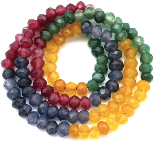 Approx 14" Strand 4x3mm Malaysia "Jade" (Dyed Quartz) Faceted Rondelle Beads, Jewel Tone Mix