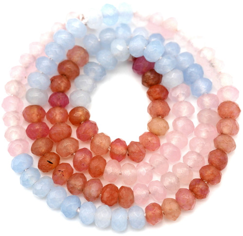 Approx 14" Strand 4x3mm Malaysia "Jade" (Dyed Quartz) Faceted Rondelle Beads, Winter Pastel Mix