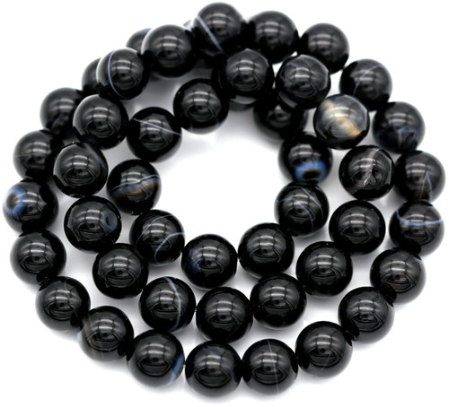 Approx. 15" Strand 8mm Black Agate (Dyed/Heated) Round Beads