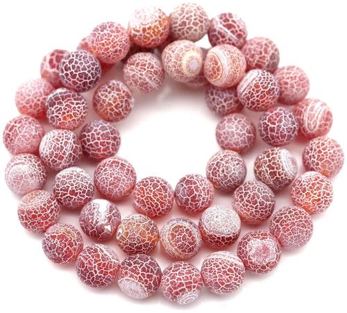 Approx. 15.5" Strand 8mm Matte Crackle Agate (Dyed/Heated) Round Beads, Red