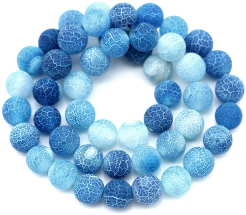 Approx. 15" Strand 8mm Matte Crackle Agate (Dyed/Heated) Round Beads, Blue