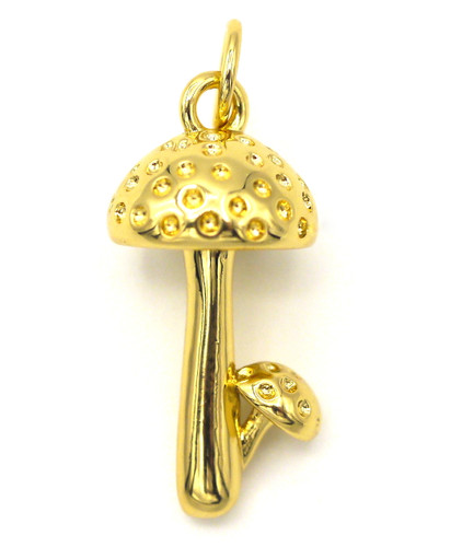 20x9mm 18k Gold-Plated Brass Mushroom Charm, Gold