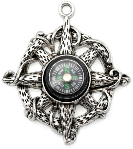 Approx. 47.5x42.5mm Compass Rose Pendant, Antique Silver