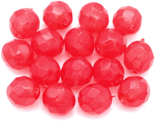 16pc 8mm Czech Fire Polished Faceted Round Beads, Milky Red