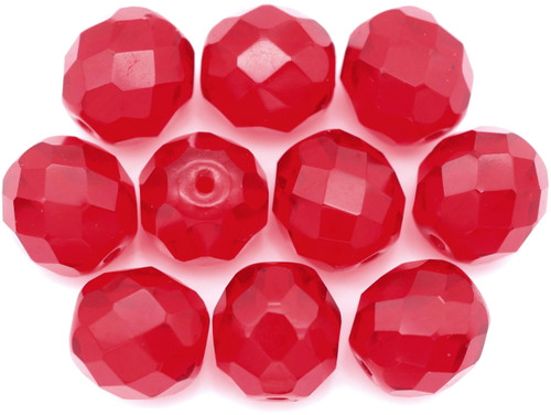 10pc 10mm Czech Fire-Polished Faceted Round Beads, Ruby Red