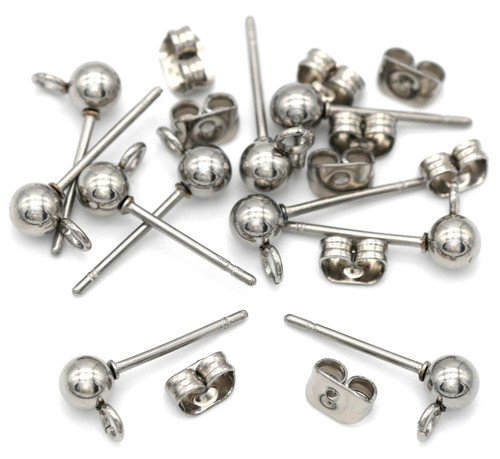 10pc 17mm Stainless Steel Earstud w/4mm Ball & Loop, Earnuts Included