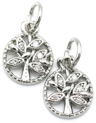 2pc 10x8mm Brass & Cubic Zirconia Leaf Charms, Silver