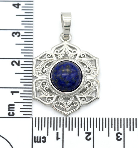 28x22mm Gemstone & Brass Filigree Flower Pendant, Lapis Lazuli