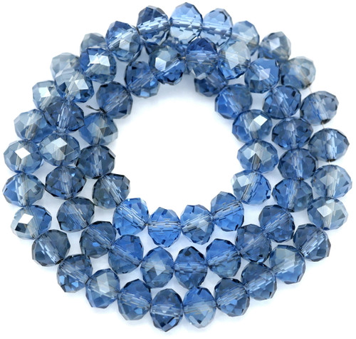 Approx. 16" Strand 8x6mm Crystal Faceted Rondelle Beads, Light Sapphire w/Champagne Shimmer