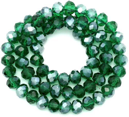 Approx. 16" Strand 8x6mm Crystal Faceted Rondelle Beads, Emerald w/Champagne Shimmer