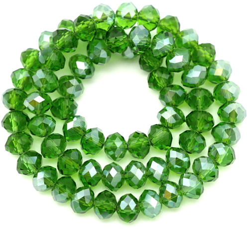 Approx. 16" Strand 8x6mm Crystal Faceted Rondelle Beads, Green w/Champagne Shimmer