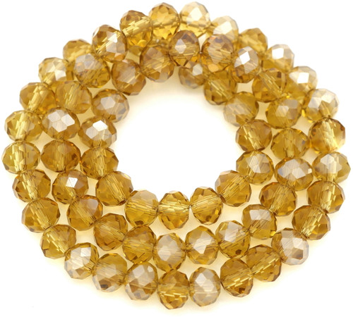 Approx. 16" Strand 8x6mm Crystal Faceted Rondelle Beads, Topaz w/Champagne Shimmer