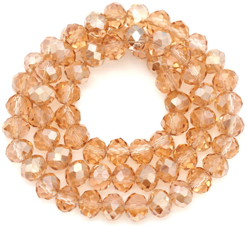 Approx. 16" Strand 8x6mm Crystal Faceted Rondelle Beads, Vintage Pink w/Champagne Shimmer