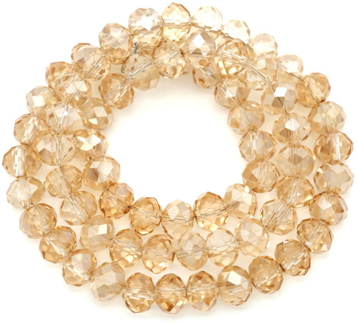 Approx. 16" Strand 8x6mm Crystal Faceted Rondelle Beads, Champagne w/Champagne Shimmer