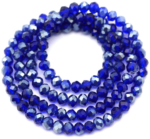 Approx. 16" Strand 4x3mm Crystal Faceted Rondelle Beads, Dark Sapphire w/Champagne Shimmer