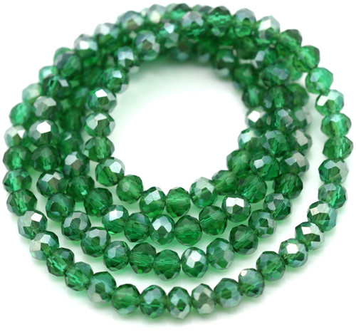 Approx. 16" Strand 4x3mm Crystal Faceted Rondelle Beads, Emerald w/Champagne Shimmer