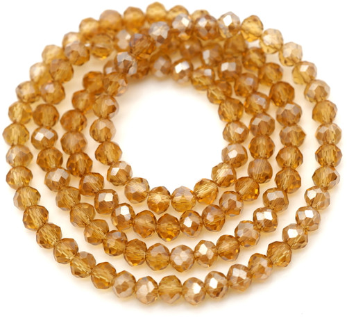 Approx. 16" Strand 4x3mm Crystal Faceted Rondelle Beads, Topaz w/Champagne Shimmer