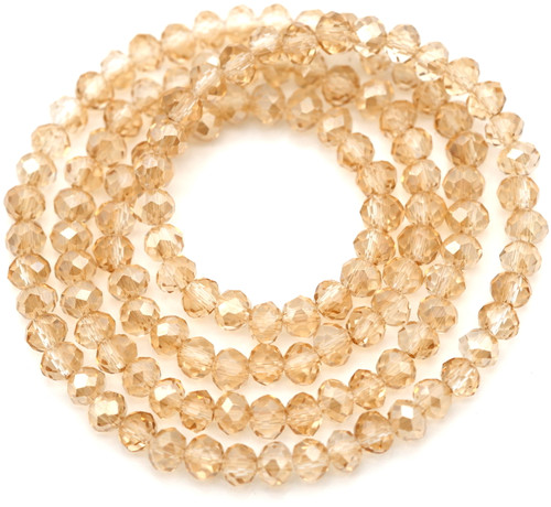 Approx. 16" Strand 4x3mm Crystal Faceted Rondelle Beads, Champagne w/Champagne Shimmer