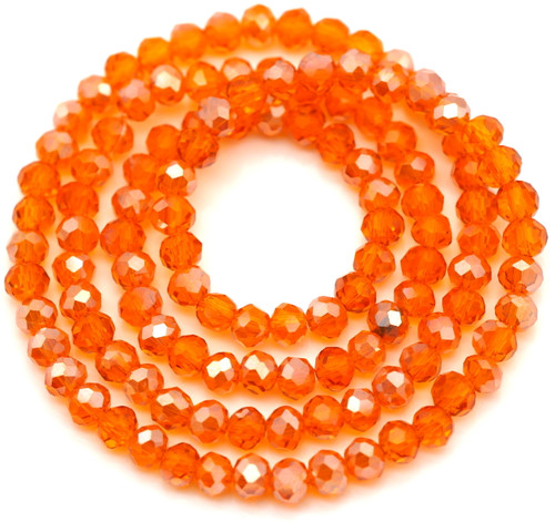 Approx. 16" Strand 4x3mm Crystal Faceted Rondelle Beads, Tangerine w/Champagne Shimmer