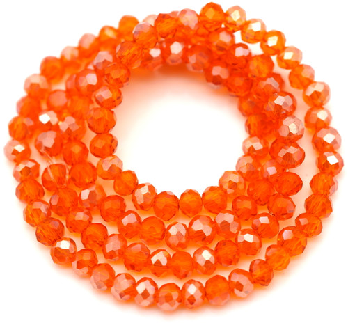 Approx. 16" Strand 4x3mm Crystal Faceted Rondelle Beads, Orange Blaze w/Champagne Shimmer