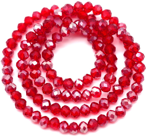 Approx. 16" Strand 4x3mm Crystal Faceted Rondelle Beads, Dark Ruby Red w/Champagne Shimmer