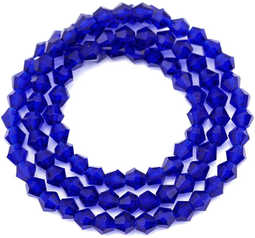 Approx. 13" Strand 4mm Crystal Faceted Bicone Beads, Dark Sapphire